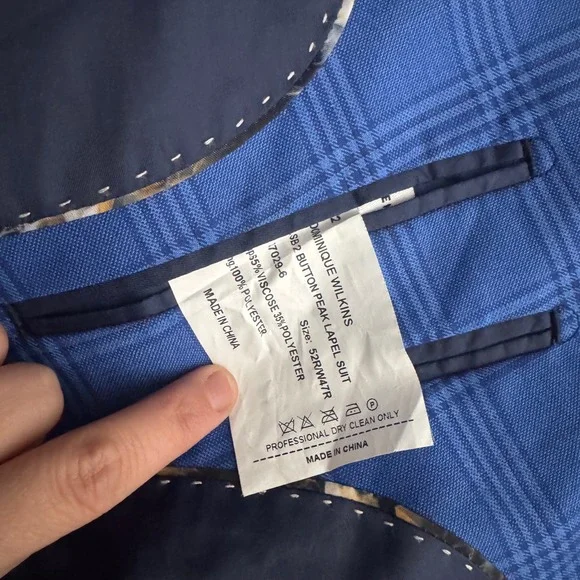 Dominique Wilkins Suit Mens 52R 47W Blue Plaid Super 120s Peak Lapel 2-Piece